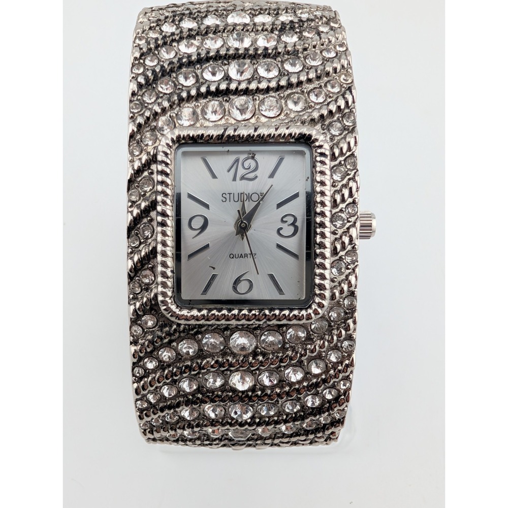 Studio Time Women's Watch 28mm Case Rhinestone Bangle Band- New Battery